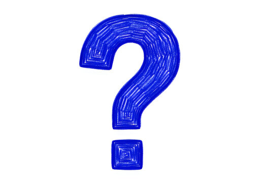 Handdrawn blue question mark symbol isolated on white background