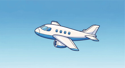Naklejka premium Cartoon Airplane Flying in a Clear Blue Sky.