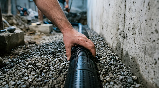basement waterproof drainage system installation|corrugated perforated pipe for french drain|installing foundation footer drain tile| residential exterior water management| construction site drainage 