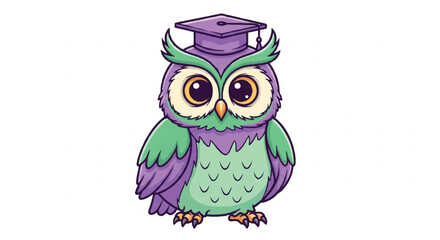 Fototapeta premium Cute Cartoon Owl Wearing Graduation Cap.