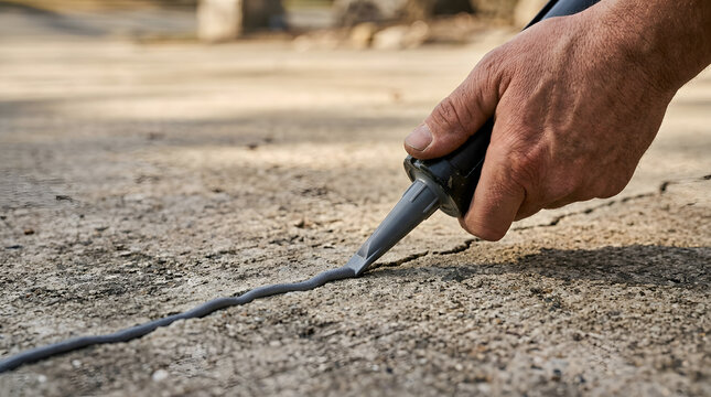 repairing cracks in concrete driveway | diy asphalt crack filler application | applying sealant with caulking gun | home maintenance driveway repair service