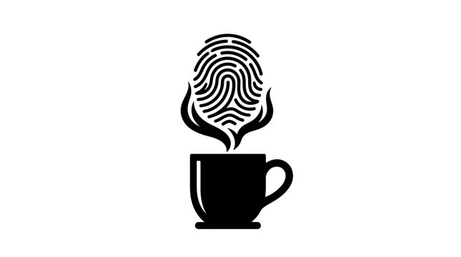 Black and White Coffee Cup with Steam Illustration.