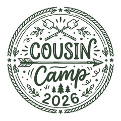 Cousin Camp 2026 Vintage Camping Badge Typography Emblem Vector Design © TAPU SHAHA