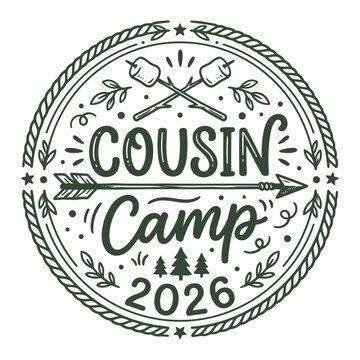 Cousin Camp 2026 Vintage Camping Badge Typography Emblem Vector Design