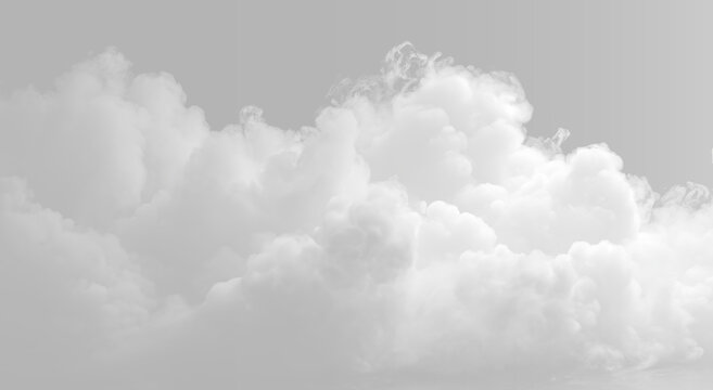 Abstract realistic dense clouds on grey background, horizontal fluffy cumulus steam overlay