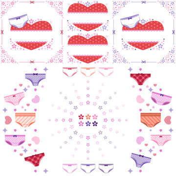 パンティーとハートと桜のポップなフレーム・あしらい素材セット（Cute Panties Sakura and Heart Frame Clip Art Set）