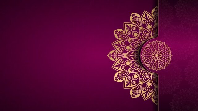 Luxury Golden Mandala Ornament Animation on Purple Background Loop