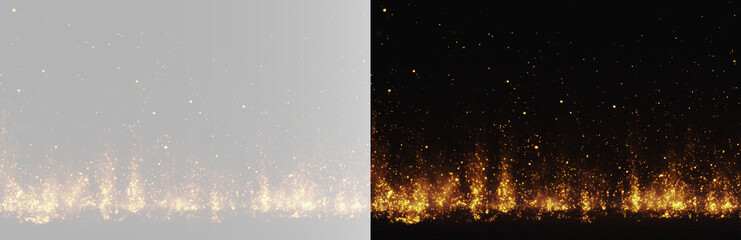 Abstract burning fire sparks on gray and black background, horizontal flaming bonfire particles ground overlay © Maxim