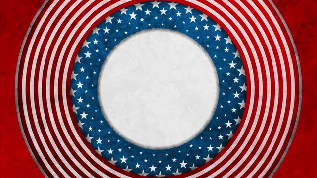 Abstract American red blue and white starry patriotic circular grunge background. USA Independence Day modern motion design. Seamless loop. Video animation Ultra HD 4K 3840x2160