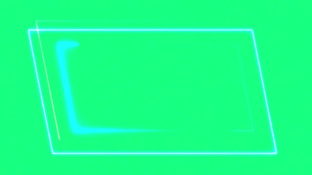 Neon Blue Glowing Rectangle Frame Drawing Animation on Green Screen &mdash; Elegant Lower Third Overlay Loop