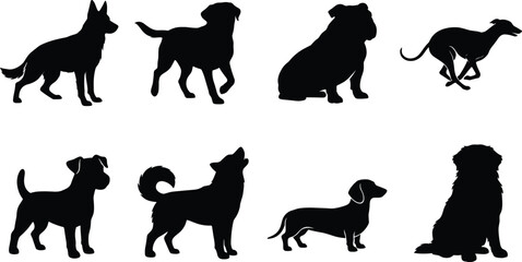 Dog Breed Silhouette Vector Bundle Featuring German Shepherd Labrador Bulldog Greyhound Terrier Husky Dachshund and Retriever © Aminur