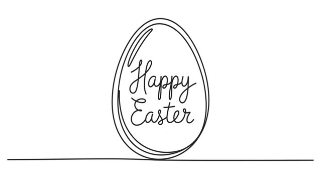 Happy easter egg drawn with a single continuous black line