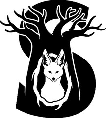Fototapeta premium Fox silhouette inside a tree with branches design.