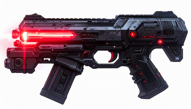 Rugged tactical sci-fi blaster pistol illustration