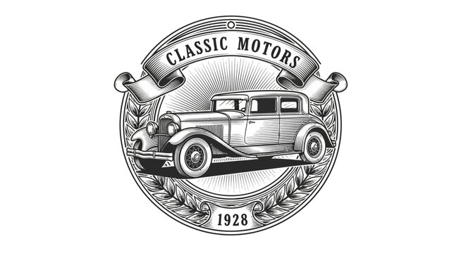 Vintage Car Emblem with Classic Motors.