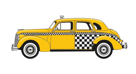 Fototapeta premium Vintage Yellow Taxi Cab Side View.