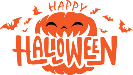 Happy helloween day pumpkin bats greeting card © mdabid