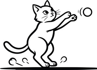 Fototapeta premium Curious cat standing on hind legs reaching for a ball with reaching standing illustration domestic whiskers