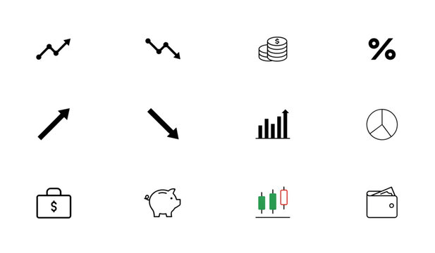 Set of flat design stock market and business icons Vector