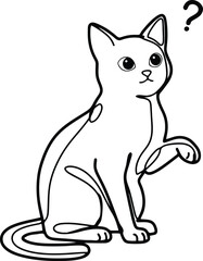 Obraz premium Cute curious cat line art illustration with question mark question illustration monochrome confused domestic