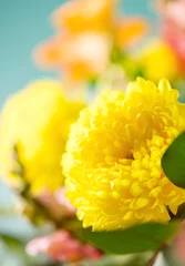 Beautiful bright flower art design, professional floristic bouquet with different flowers, close up. Colorful Chrysanthemums and other flowers, collected in a beautiful floral arrangement, macro © Subbotina Anna