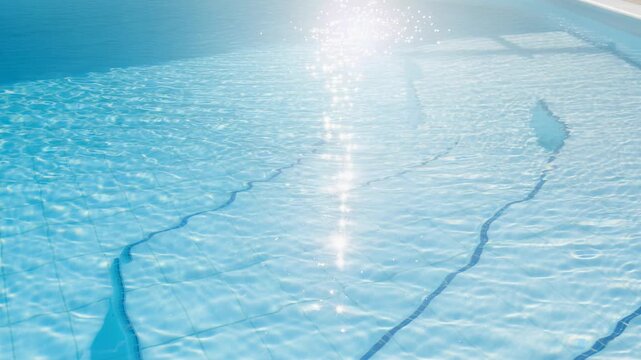 Serene swimming pool glistening under bright sun with sparkling water reflections on a clear day