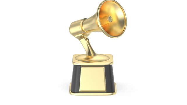 Megaphone gold trophy on white background