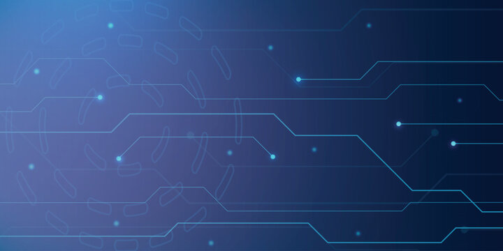 Abstract blue medical technology background with digital circuit lines and bacteria pattern, healthcare innovation, biotech data communication concept