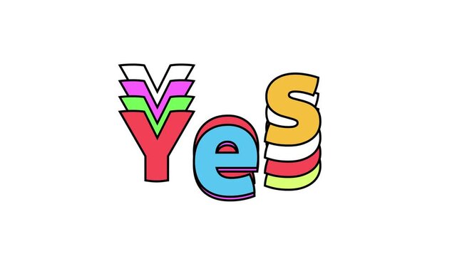 Multicolored yes word with striped letters isolated on white background animation 4k stock video