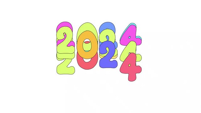 Colorful 3d numbers displaying the year 2024 on a white background animation 4k stock video