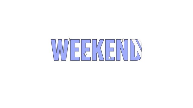 A stylized blue and white weekend text with a ripped effect on a white background animation 4k stock video