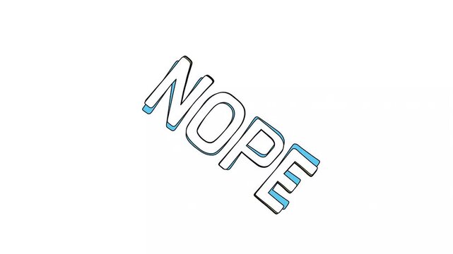 A stylized illustration of the word nope with blue and yellow accents on a white background animation 4k stock video