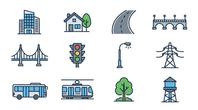 Collection of Urban City Icons and Symbols.