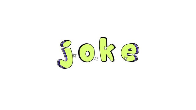 A colorful illustration of the word joke in a playful bubble font with multicolored stripes on a white background animation 4k stock video