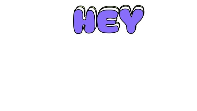 Colorful 3d word hey with purple and multicolored letters on white background animation 4k stock video