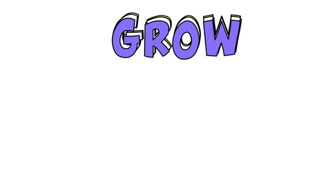 Colorful 3d text illustration of the word grow with rainbow effect isolated on white background animation 4k stock video