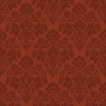 Luxury damask seamless pattern on red background. vector for royal victorian wallpaper, packaging, and high-end textile designs.