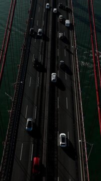 25 de Abril Bridge Cinematic Drone Footage Above the Tagus River in Summer. Lisbon Portugal
