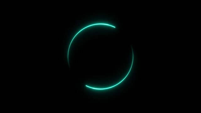 Glowing Neon Cyan Circle Loading Animation Retro Futuristic Loop on Black Background 4K.