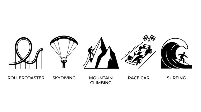 Set of extreme sports and leisure activity icons