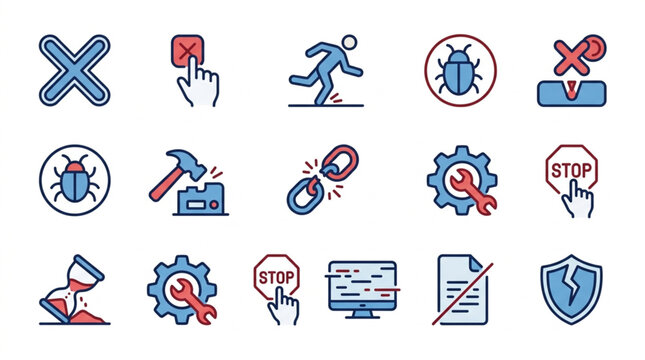 Collection of Warning Icons and Symbols for Error and Danger.