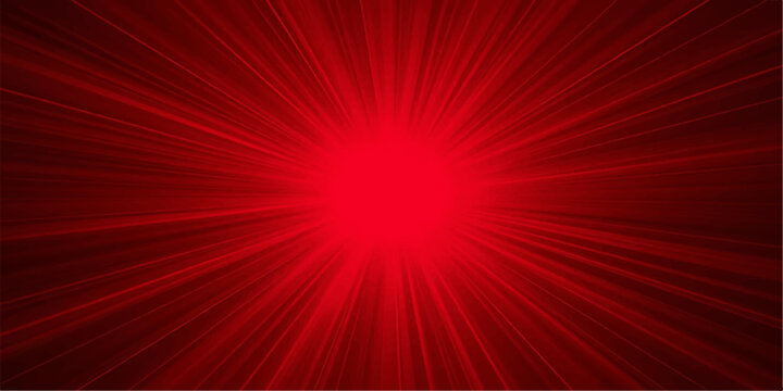 A radiant burst of deep red light emanates from the center, creating a starburst or explosion effect with light rays fanning outwards across the dark background.