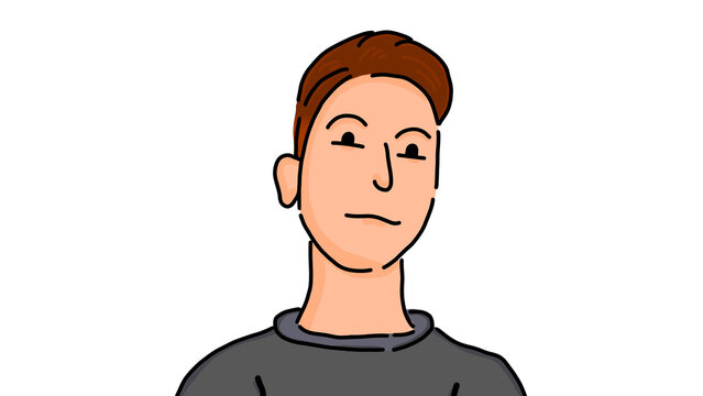 Minimalist illustration of a young man with a neutral or skeptical expression isolated