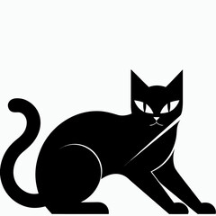 Simple black silhouette of a cat, vector graphic, pet, animal, feline, elegant design, minimalist icon, isolated on white © AHDesigner