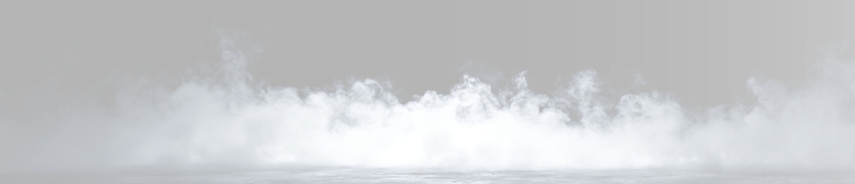 Abstract realistic cold ground fog on white and black background, horizontal steam mist blue low smoke overlay