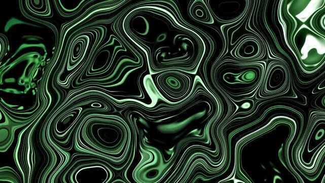 Abstract dark neon green liquid background, glowing emerald fluid waves and toxic slime swirling motion.
