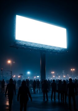 Large blank billboard at night.