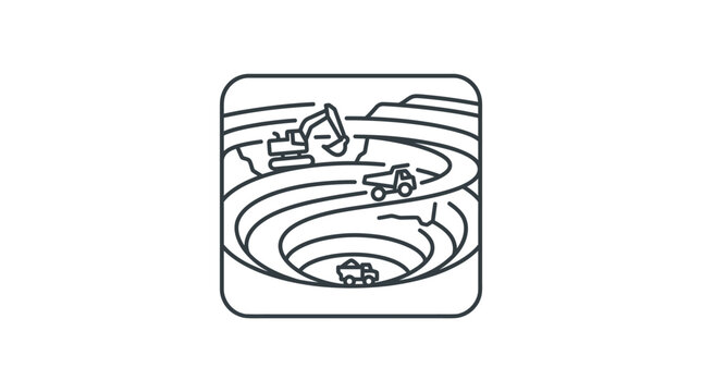 Open pit mine rounded square icon line art.
