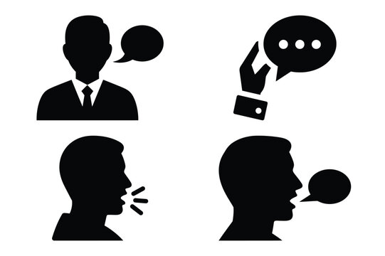 knowledge check vector icon set. speaking silhouette icons illustration and solid black style