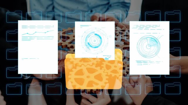 Teamwork and Collaboration in Project Management with Documents and Gear Icons Representing Organization and Workflow Efficiency. Entropy.